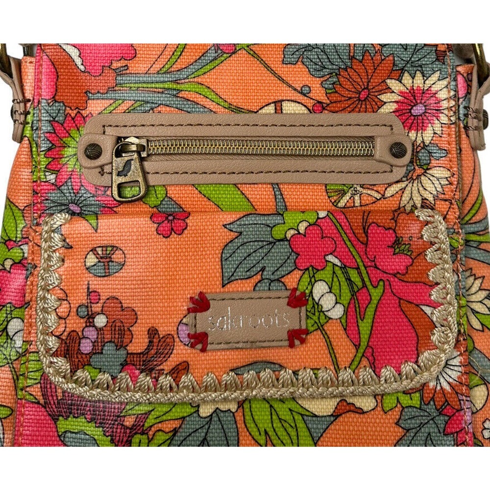 Sakroots Orange Floral Print Crossbody Messenger Flap Purse Bag Coated Canvas - Picture 3 of 13